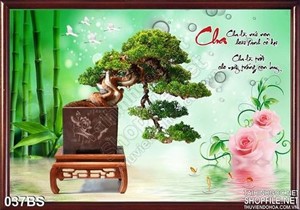 Tranh bonsai ấn tượng chữ cha