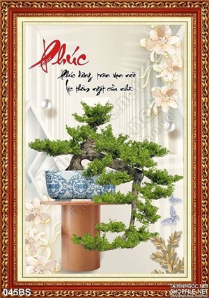 Tranh bonsai chữ phúc khổ dọc