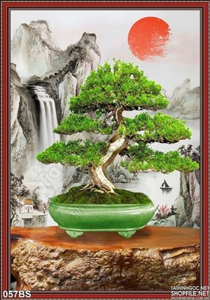 Tranh bonsai chậu giả ngọc đẹp ấn tượng