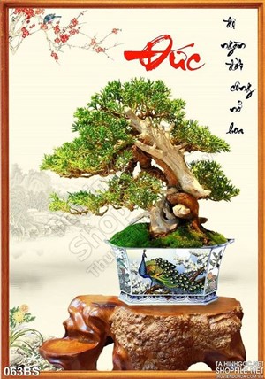 Tranh bonsai chậu chim công ấn tượng