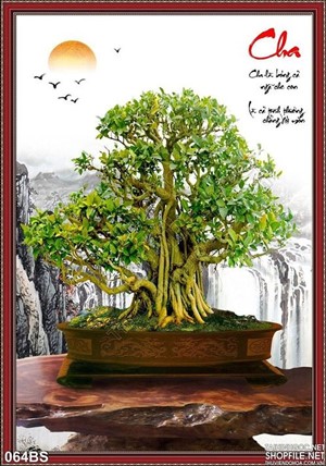 Tranh bonsai gốc đẹp in gạch