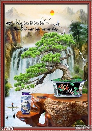 Tranh bonsai nghệ thuật và bình hoa cổ