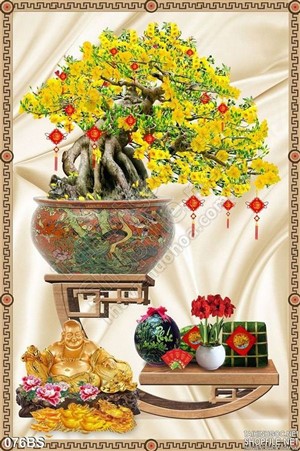 Tranh bonsai hoa mai max độc