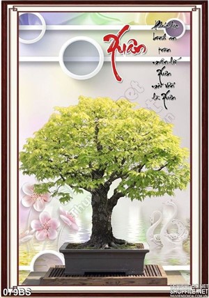 Tranh bonsai in gạch chữ xuân