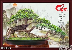 Tranh bonsai chữ cha in gạch