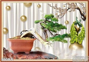 Tranh bonsai đẹp và đôi chim công