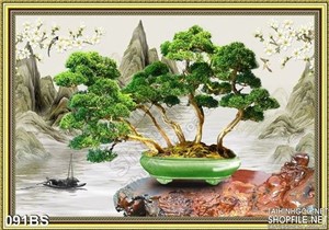 Tranh bonsai độc lạ và cái bàn gỗ