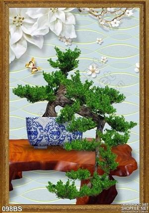 Tranh bonsai lụa 3d in gạch