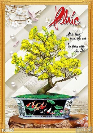 Tranh bonsai hoa mai chữ phúc
