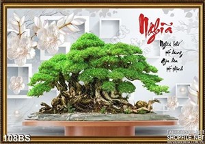 Tranh bonsai chữ nghĩa và nền 3d