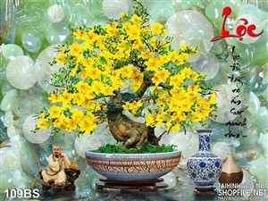 Tranh bonsai hoa mai giả ngọc
