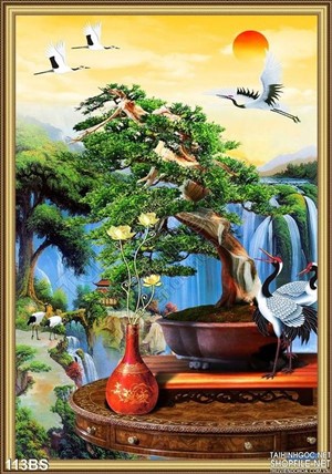 Tranh bonsai đẹp và đàn chim
