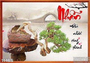 Tranh bonsai chữ nhẫn và cây cầu
