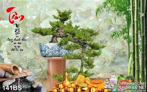 Chậu bonsai giả ngọc chữ tâm in gạch