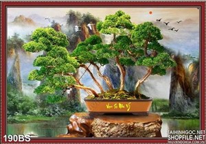 Chậu bonsai in gạch nghệ thuật mùa xuân