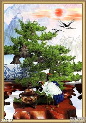 Chậu bonsai nghệ thuật nhật bản và chim hạc