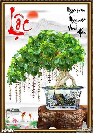 Tranh bonsai cây sung chữ lộc đầu năm