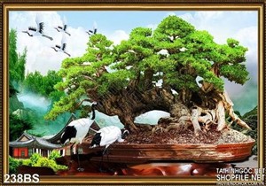 Tranh bonsai lớn và chim họa nghệ thuật