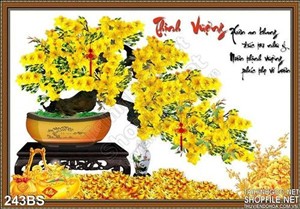 Tranh bonsai hoa mai nghệ thuật thịnh vượng