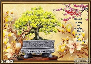 Tranh bonsai gốc mai in gạch psd