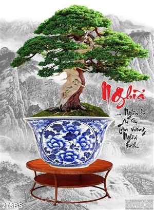 Chậu bonsai in gạch file psd chữ nghĩa