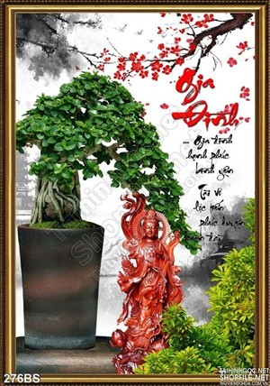 Chậu bonsai trang trí ngày tết và tượng quan âm