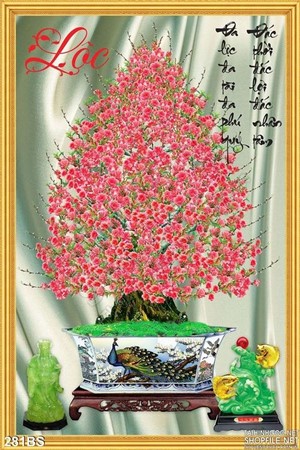 Chậu bonsai hoa đào chữ lộc và đá giả ngọc