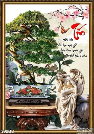 Tranh bonsai uống công chữ tín