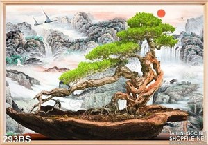 Tranh bonsai nghệ thuật hình con thuyền
