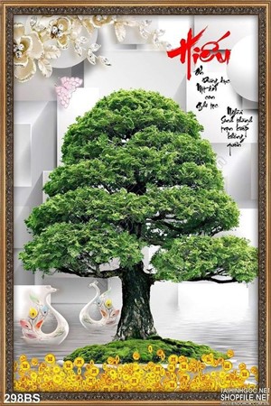 Tranh bonsai cây khế  lớn chữ hiếu