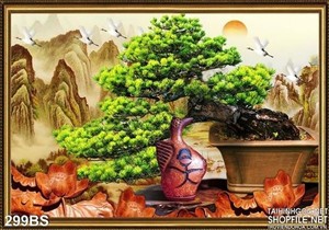 Tranh bonsai việt nam tạo kiểu và núi đồi