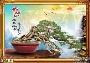 Tranh bonsai dáng nằm chữ thọ