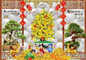 Tranh bonsai ngày tết quê em 2020