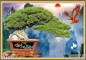 Tranh bonsai đẹp và chim đại bàng