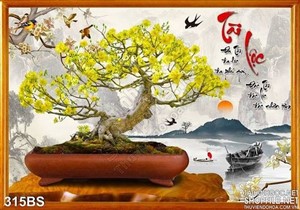 Tranh bonsai hoa mai tài lộc 2020