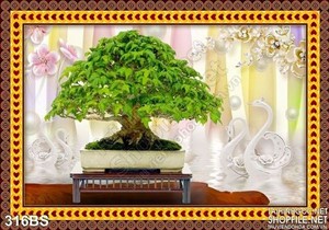 Tranh bonsai xanh ngát đẹp