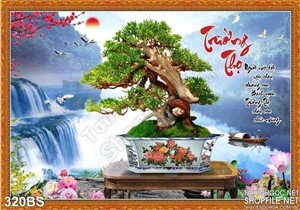 Tranh bonsai ấn tượng và thác nước 2020