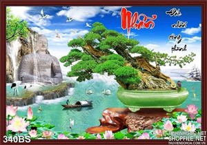 Chậu bonsai đẹp và tượng phật