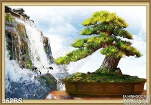 Chậu bonsai in gạch và thác nước