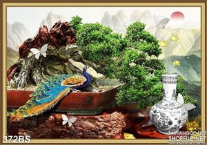 Chậu bonsai gốc lớn nghệ thuật và con chim công