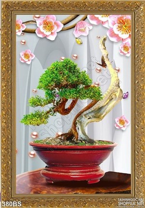 Chậu bonsai 3d lụa đẹp năm mới