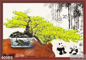Chậu bonsai hoa mai nghệ thuật và gấu trúc