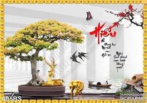 Chậu bonsai hoa mai chữ hiếu 3d wall