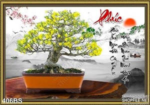 Chậu bonsai hoa mai in gạch bếp đẹp