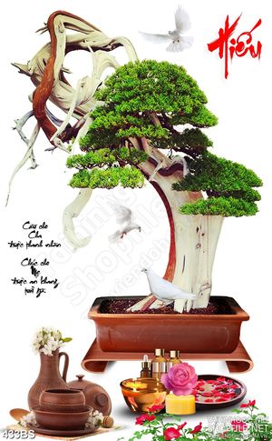 Tranh chậu bonsai nghệ thuật treo tường bên chữ Hiếu in 3d