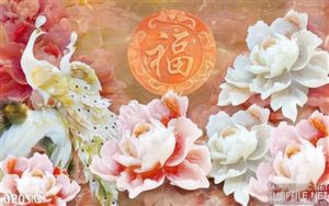 Tranh chim công hoa mẫu đơn giả ngọc in uv chất lượng