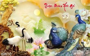 Tranh chim công thuần buồm xuôi gió 3d giả ngọc đẹp