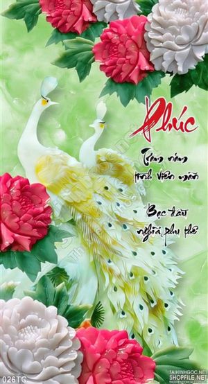 Tranh chim công 3d giả ngọc wall chữ phúc