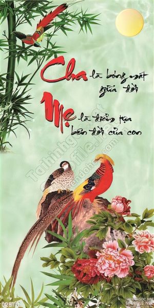 Tranh chim công đậu trên hòn đá cha mẹ wall