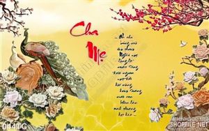 Tranh chim công giả ngọc và hoa đào psd